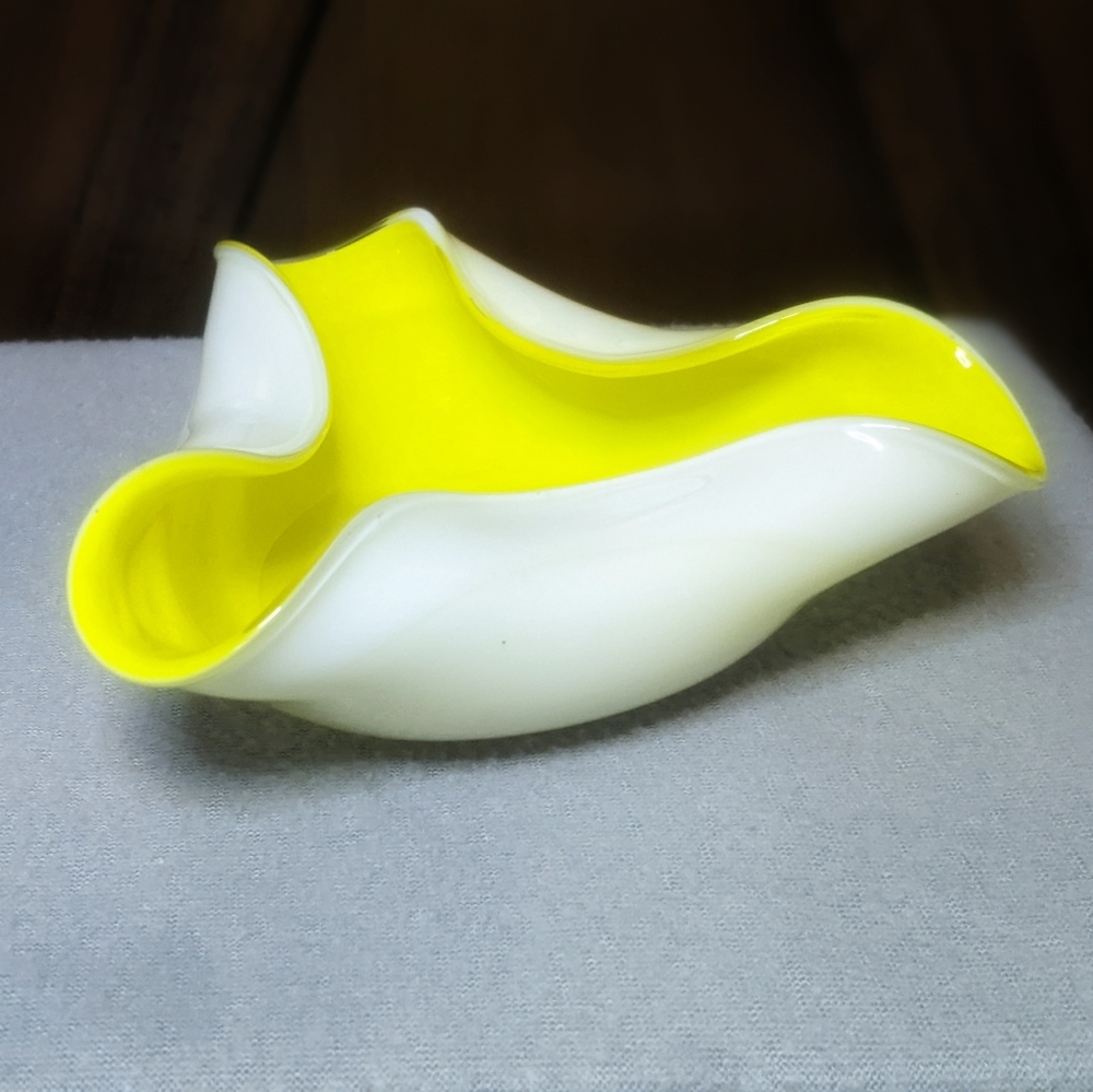 Vintage Murano Style Encased Yellow Art Glass Bowl